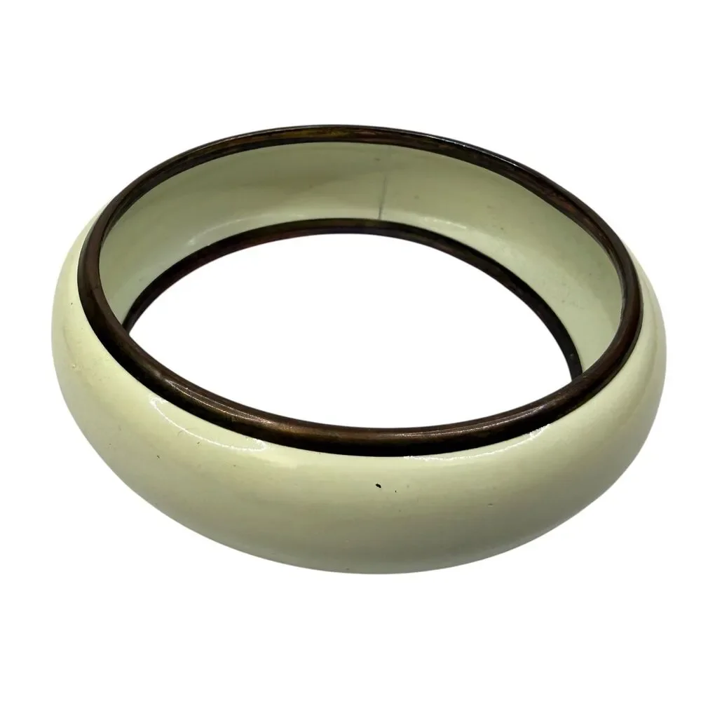 Vintage Style Cream Enamel & Bronze Tone Bangle Bracelet Fashion Jewelry 8
